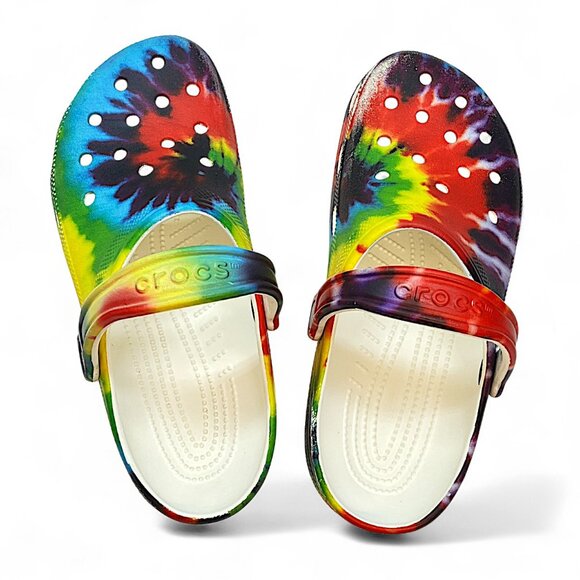 Crocs Classic Tie Dye Graphic Slip On clogs Shoes Rainbow Size 8M 10W - Picture 3 of 7